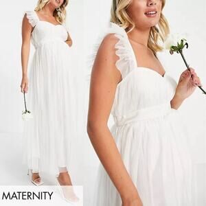 NWT Anaya With Love Maternity Tulle Midaxi Dress in White Size 10 $132